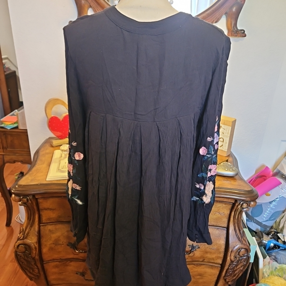 Free People Size Small Black Mini Dress with Floral Embroidery - Picture 4 of 5